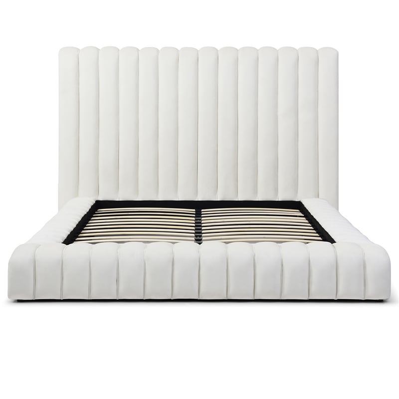 Avalon Velvet Upholstered King Platform Bed in Cream