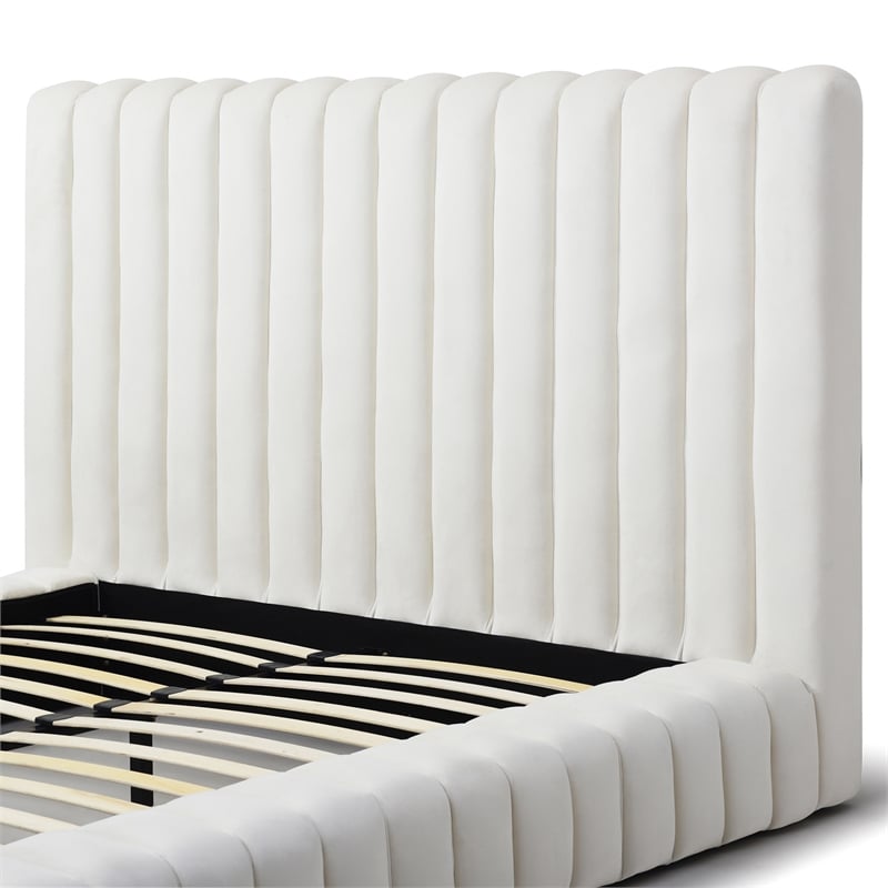Avalon Velvet Upholstered King Platform Bed in Cream