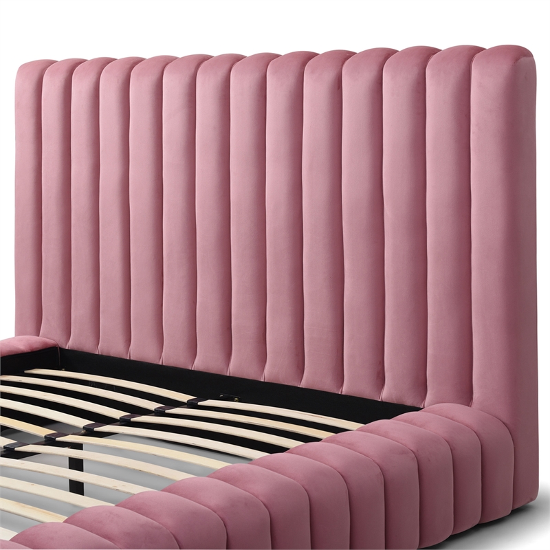 Avalon Velvet Upholstered King Platform Bed in Pink