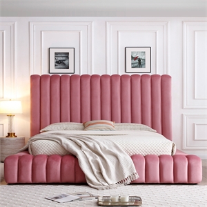 Avalon Velvet Upholstered King Platform Bed in Pink