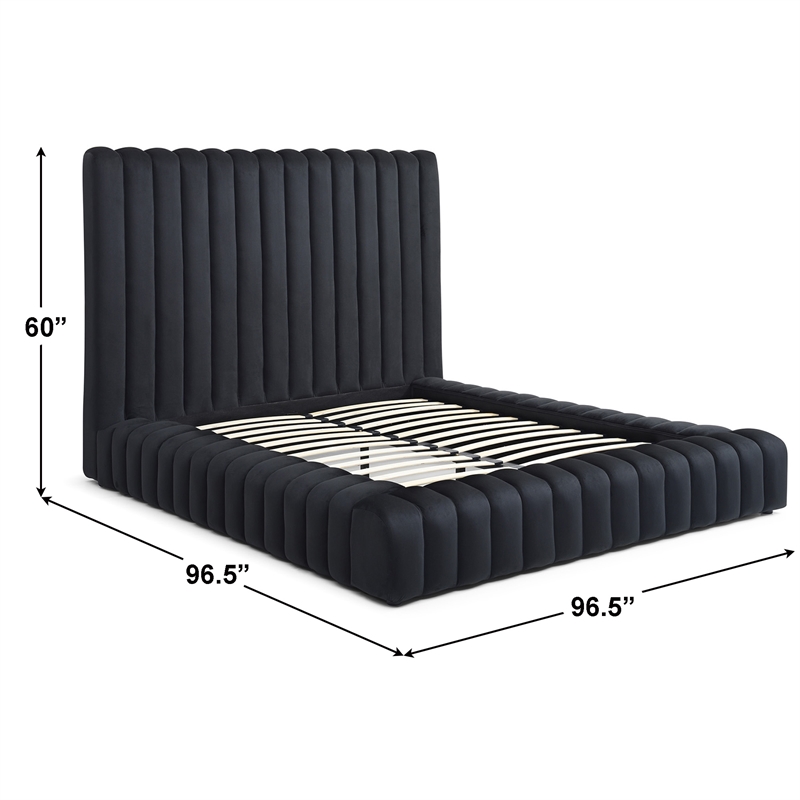 Avalon Velvet Upholstered King Platform Bed in Black