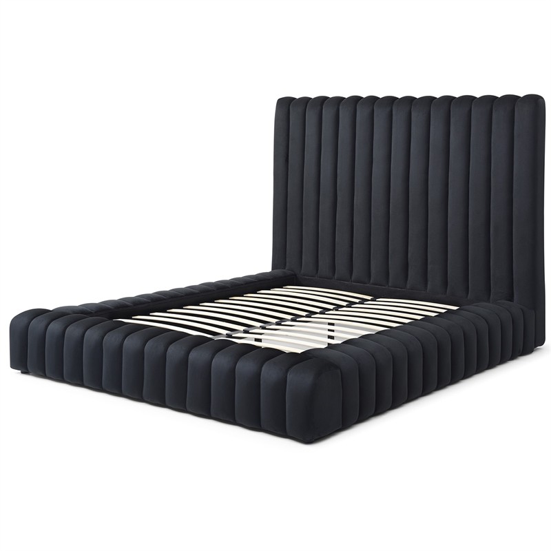 Avalon Velvet Upholstered King Platform Bed in Black