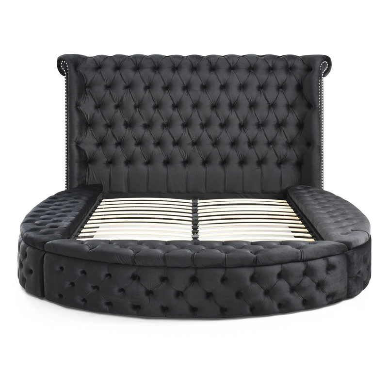 Upholstered Queen Round Storage Bed in Black Color