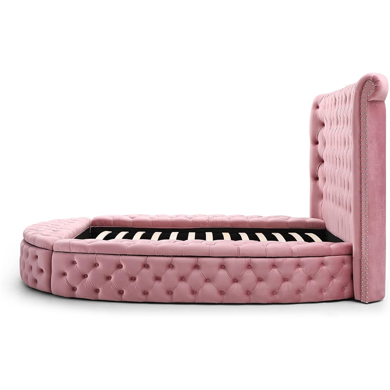 Upholstered Queen Round Storage Bed in Pink Color