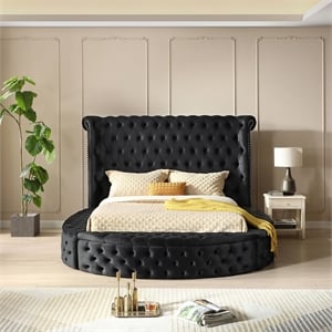 Upholstered King Round Storage Bed in Black Color