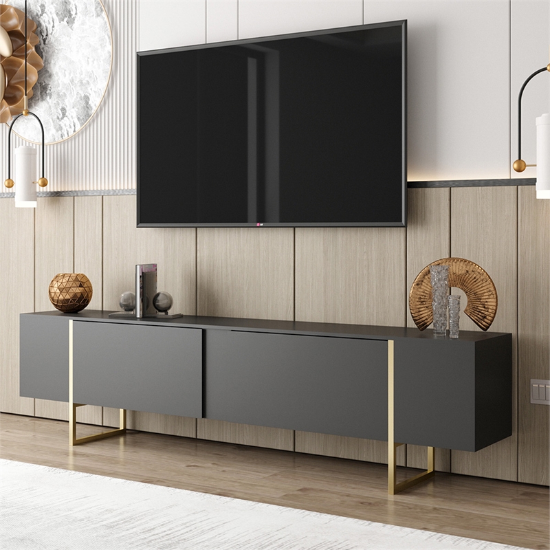 TV Stand 100 with Gold legs and two spacious doors in Black