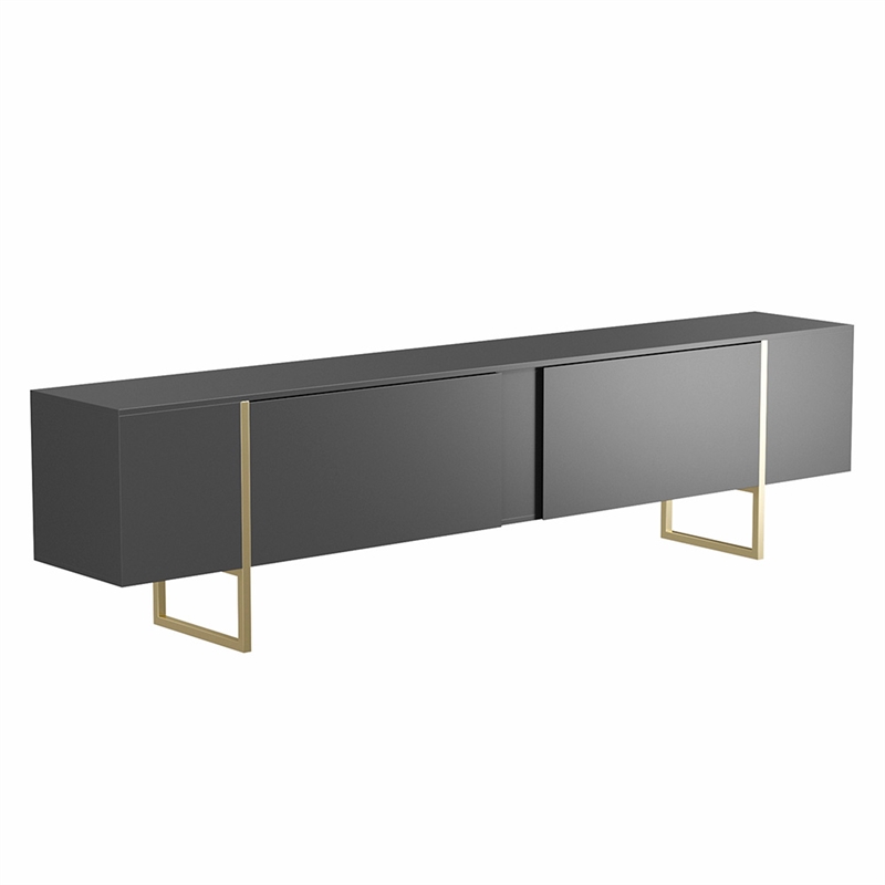 TV Stand 100 with Gold legs and two spacious doors in Black