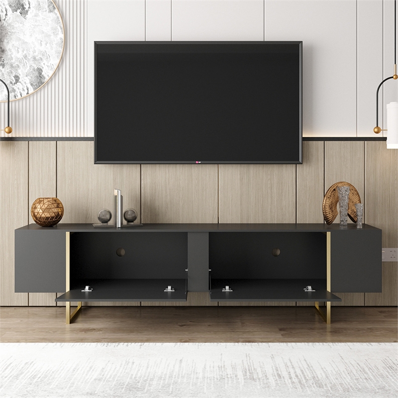 TV Stand 100 with Gold legs and two spacious doors in Black
