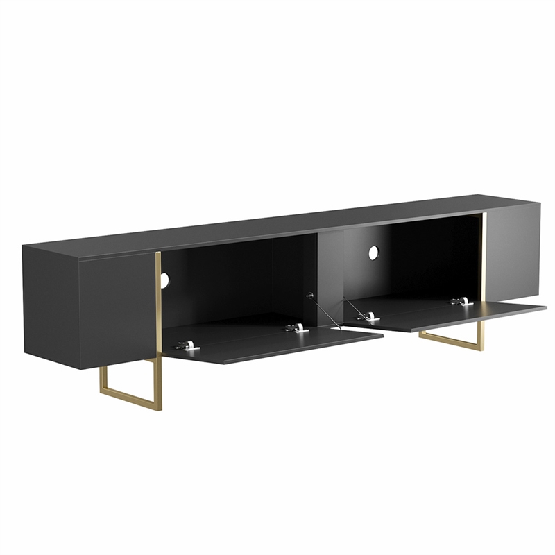 TV Stand 100 with Gold legs and two spacious doors in Black