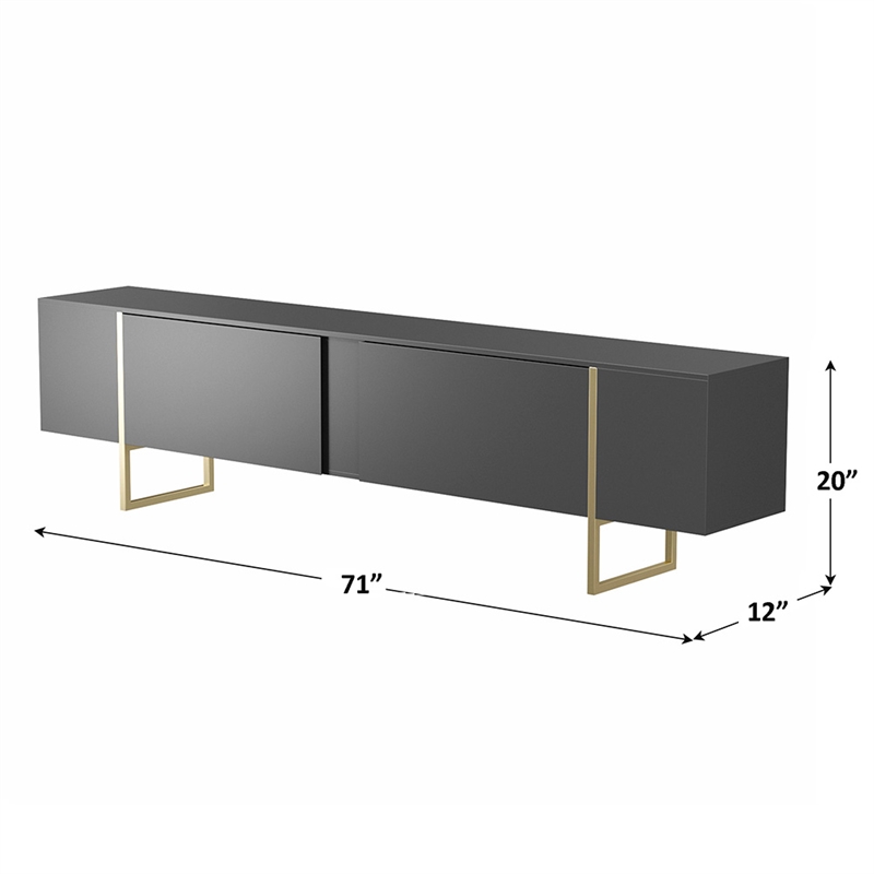 TV Stand 100 with Gold legs and two spacious doors in Black