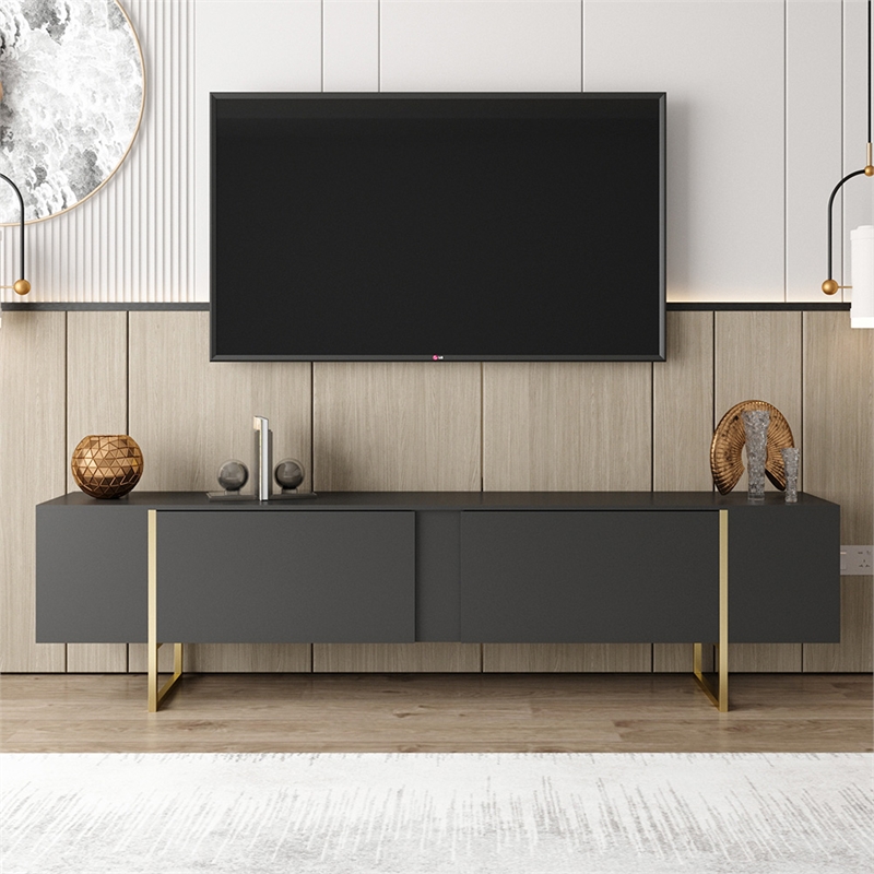TV Stand 100 with Gold legs and two spacious doors in Black