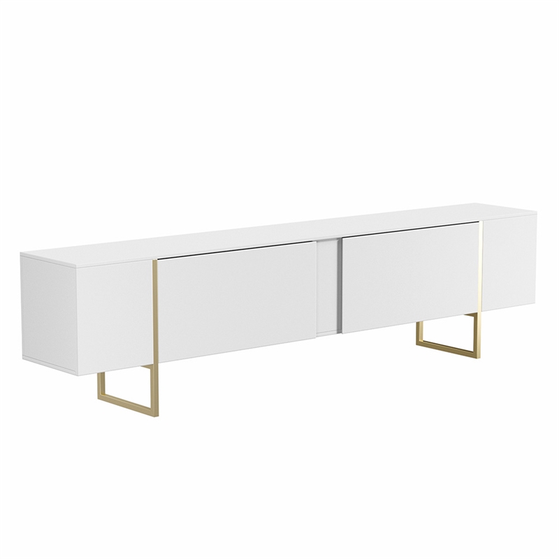 TV Stand 100 with Gold legs and two spacious doors in White