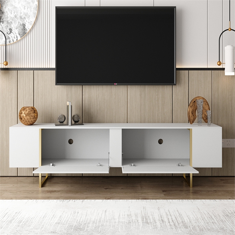 TV Stand 100 with Gold legs and two spacious doors in White