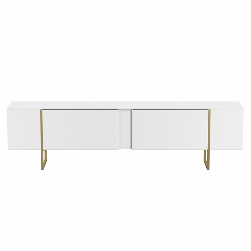 TV Stand 100 with Gold legs and two spacious doors in White