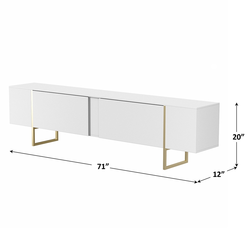 TV Stand 100 with Gold legs and two spacious doors in White