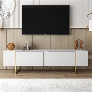 TV Stand 100 with Gold legs and two spacious doors in White