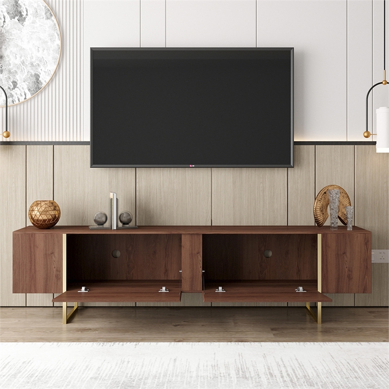 TV Stand 100 with Gold legs and two spacious doors in Walnut