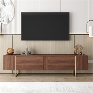 TV Stand 100 with Gold legs and two spacious doors in Walnut
