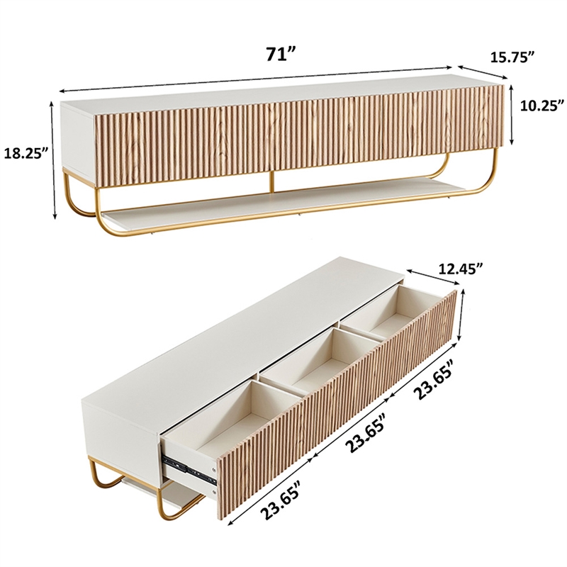 WPFurniture Glam Tv Stand in White & Natural
