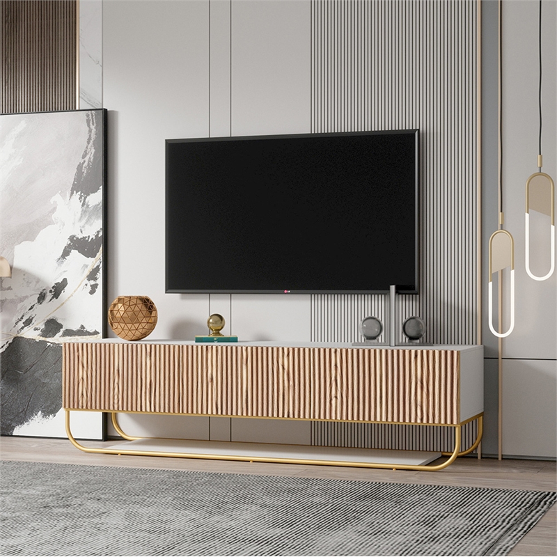 WPFurniture Glam Tv Stand in White & Natural
