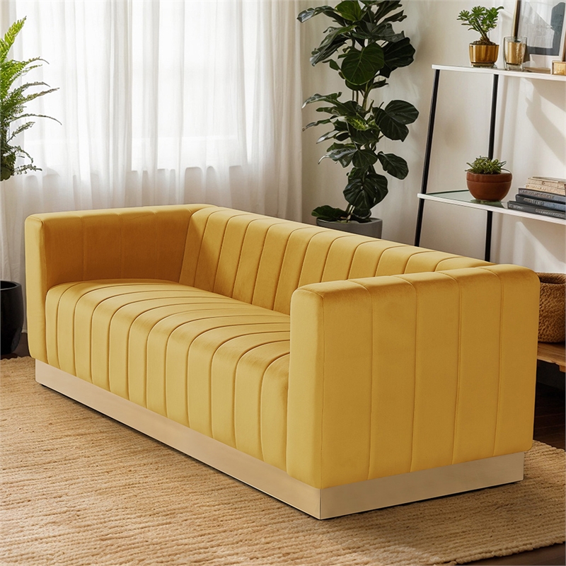 Foxy Velvet Sofa in Mustard Yellow