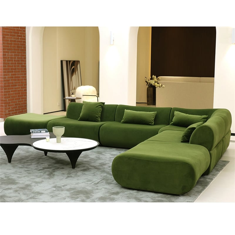 Vivienne L-Shape Velvet Sectional Sofa in Green