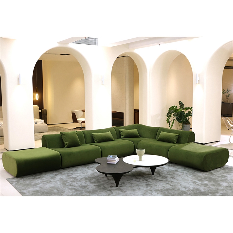 Vivienne L-Shape Velvet Sectional Sofa in Green