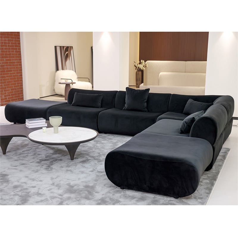 Vivienne L-Shape Velvet Sectional Sofa in Black