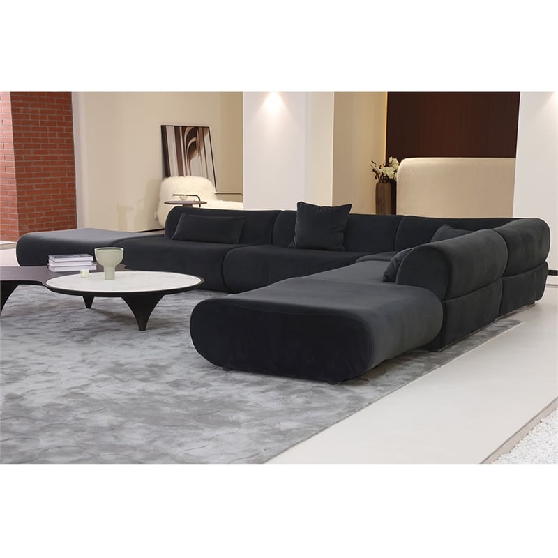 Vivienne L-Shape Velvet Sectional Sofa in Black