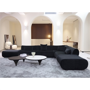 Vivienne L-Shape Velvet Sectional Sofa in Black