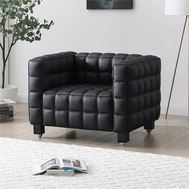 Emma Luxurious Faux Leather Armchair in Black