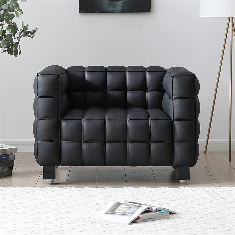Emma Luxurious Faux Leather Armchair in Black