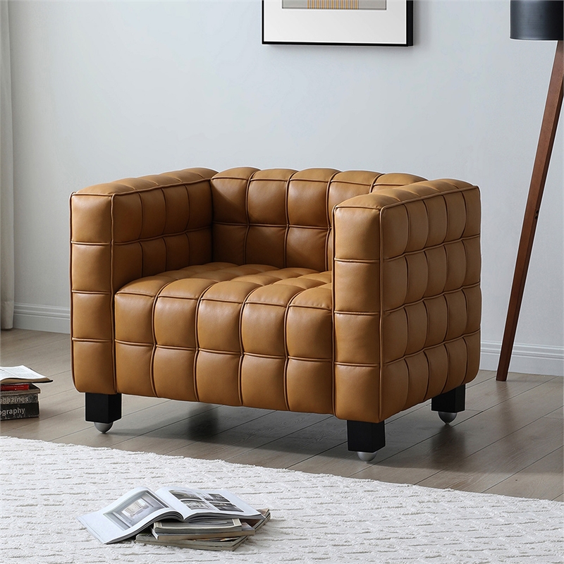 Emma Luxurious Faux Leather Armchair in Brown