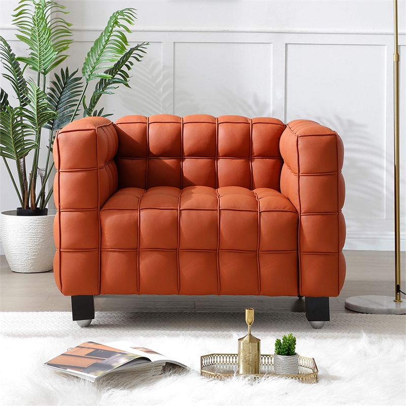Emma Luxurious Faux Leather Armchair in Cognac