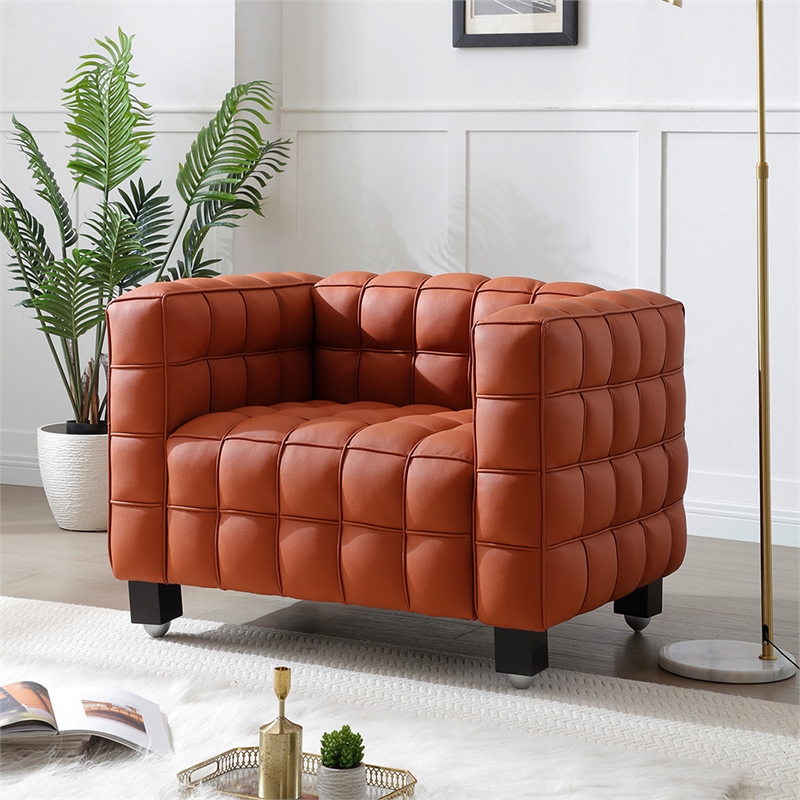 Emma Luxurious Faux Leather Armchair in Cognac