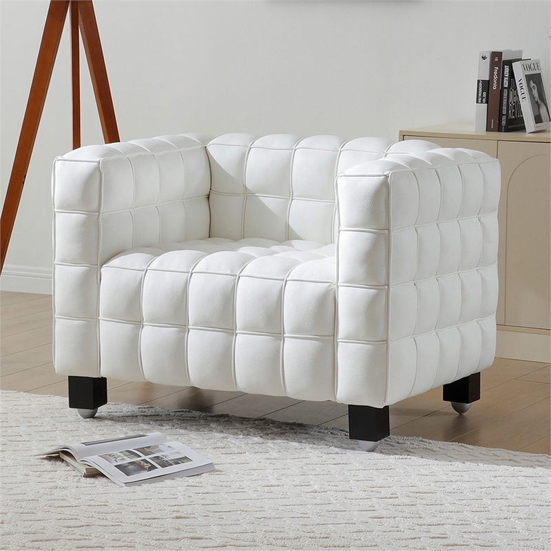 Emma Luxurious Faux Leather Armchair in Cream