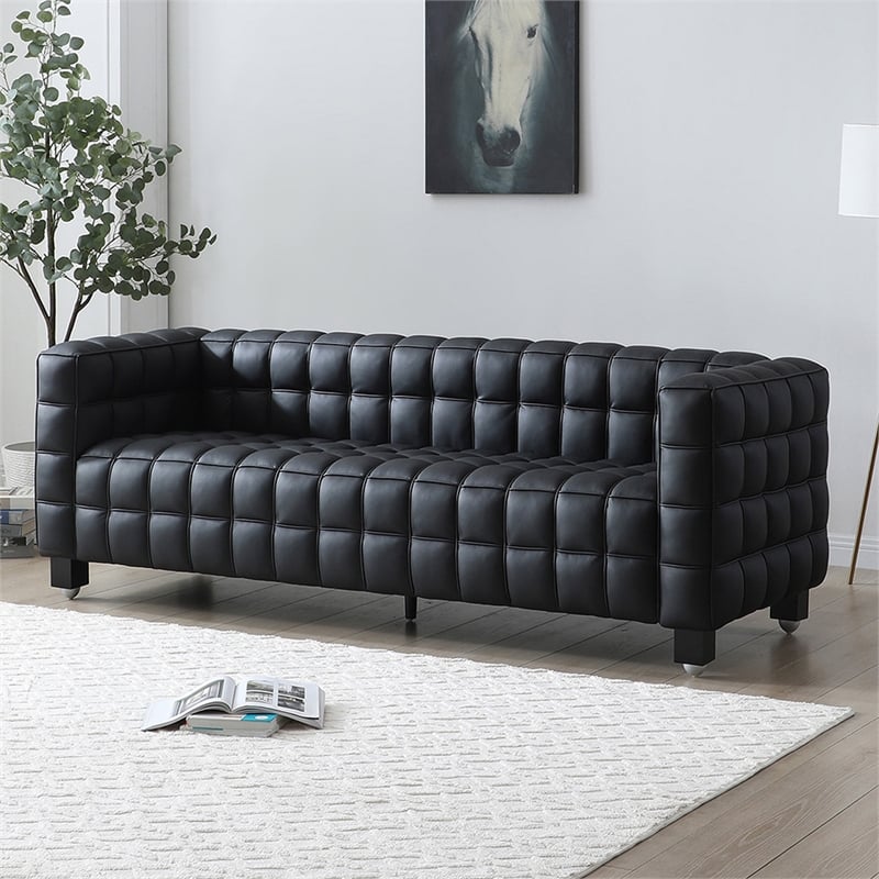 Emma Luxurious Faux Leather Sofa in Black