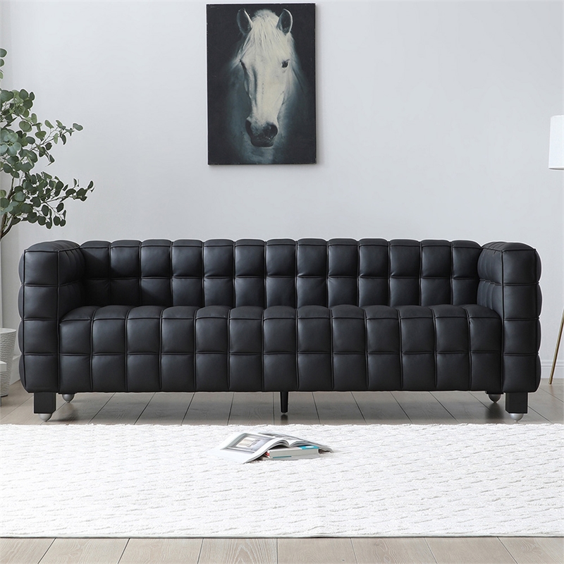 Emma Luxurious Faux Leather Sofa in Black