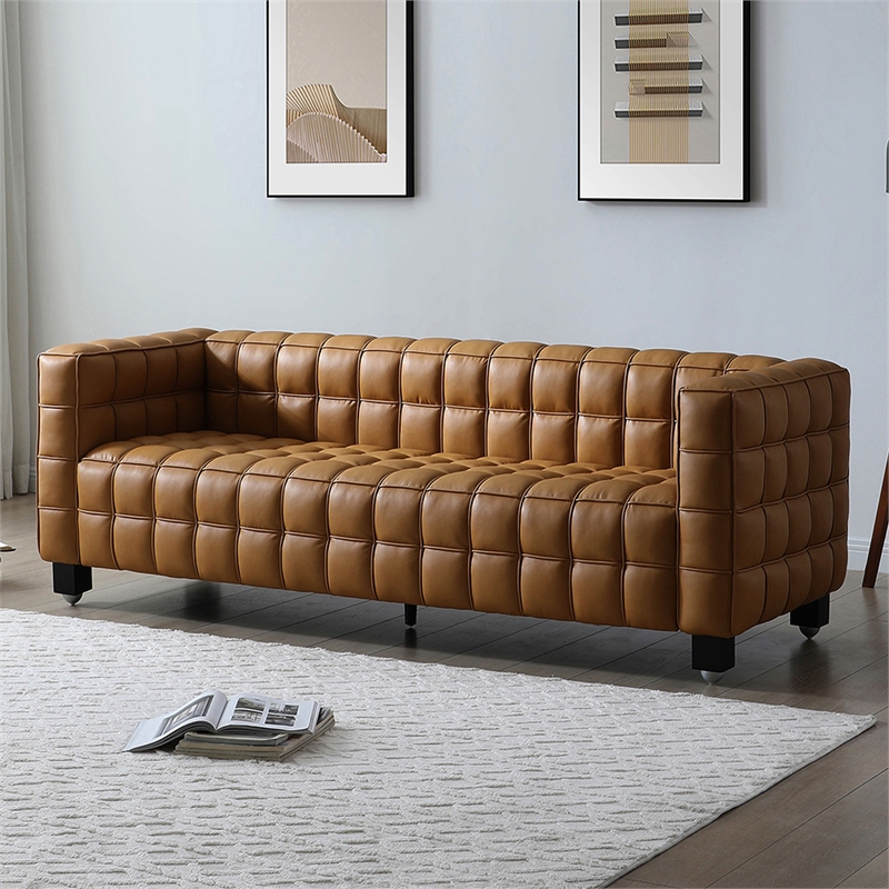 Emma Luxurious Faux Leather Sofa in Brown