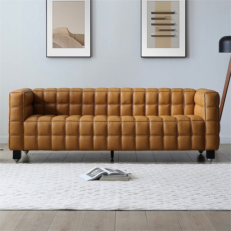 Emma Luxurious Faux Leather Sofa in Brown