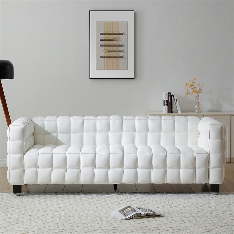 Emma Luxurious Faux Leather Sofa in Cream
