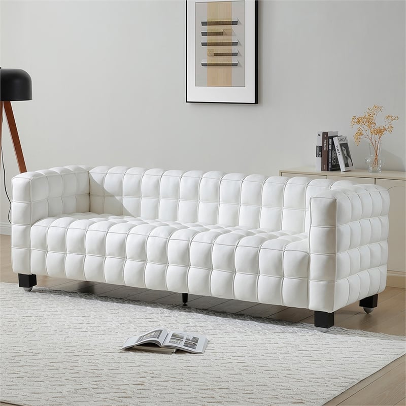 Emma Luxurious Faux Leather Sofa in Cream
