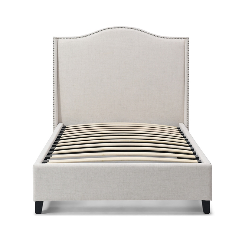 Hampton Linen Fabric Upholstered Twin Platform Bed in Cream