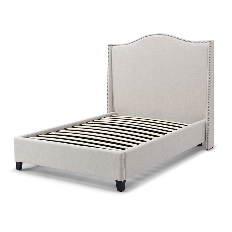 Hampton Linen Fabric Upholstered Twin Platform Bed in Cream