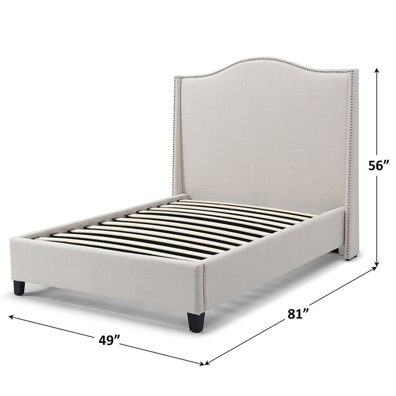 Hampton Linen Fabric Upholstered Twin Platform Bed in Cream