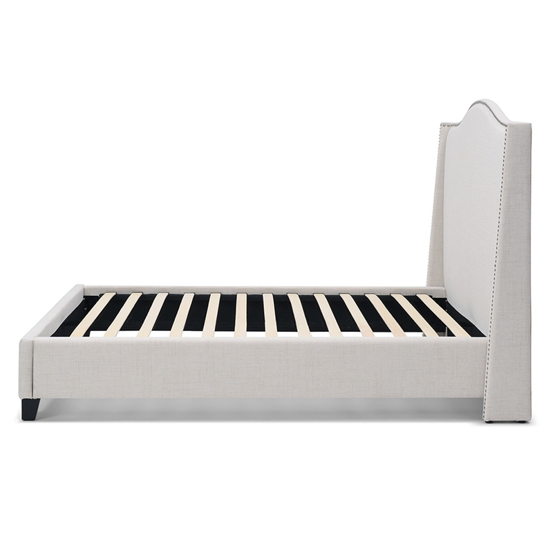 Hampton Linen Fabric Upholstered Twin Platform Bed in Cream