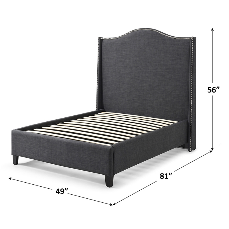 Hampton Linen Fabric Upholstered Twin Platform Bed in Charcoal