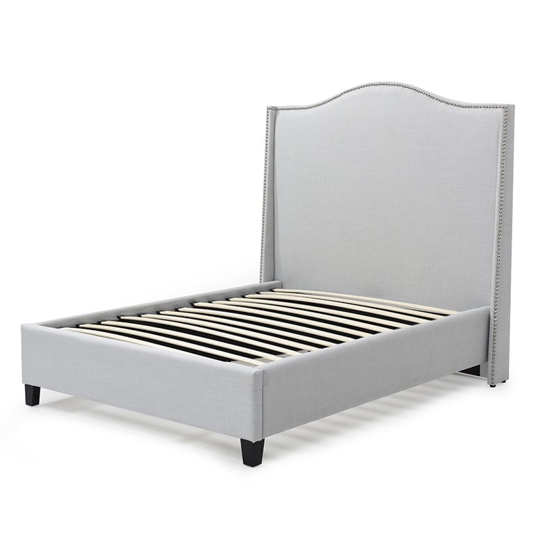 Hampton Linen Fabric Upholstered Twin Platform Bed in Light Blue