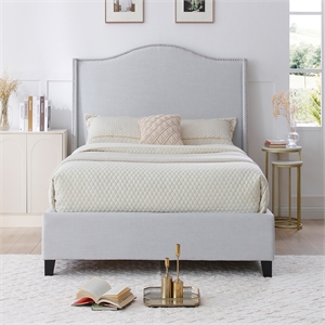 Hampton Linen Fabric Upholstered Twin Platform Bed in Light Blue