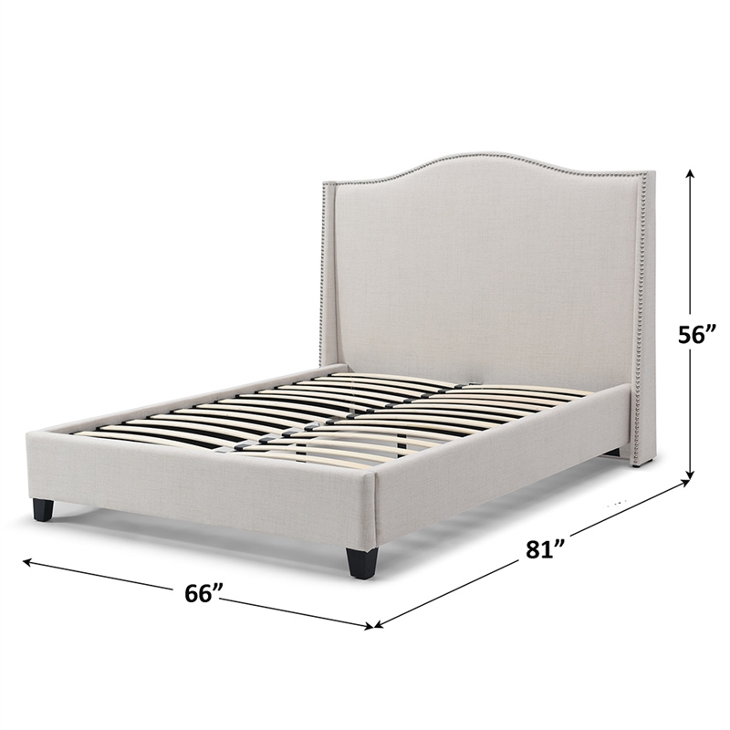 Hampton Linen Fabric Upholstered Full Platform Bed in Cream